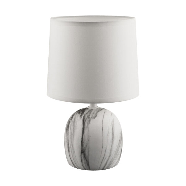 Lampe de table Tissu Céramique 25,5 cm de haut Gris Blanc E14 rond Moderne Interrupteur à fil Lampe de chevet Chambre à coucher Lampe de table Salon
