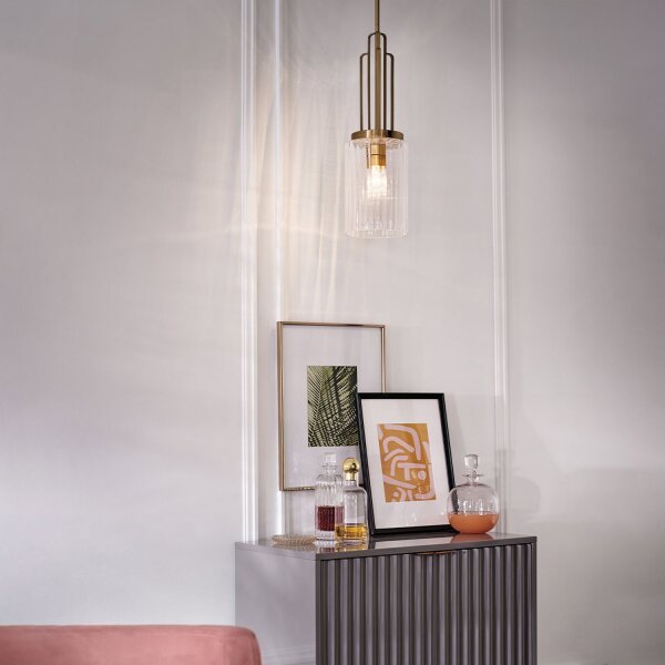 Lampe à suspendre verre métal E27 17,8 cm de large Art Déco
