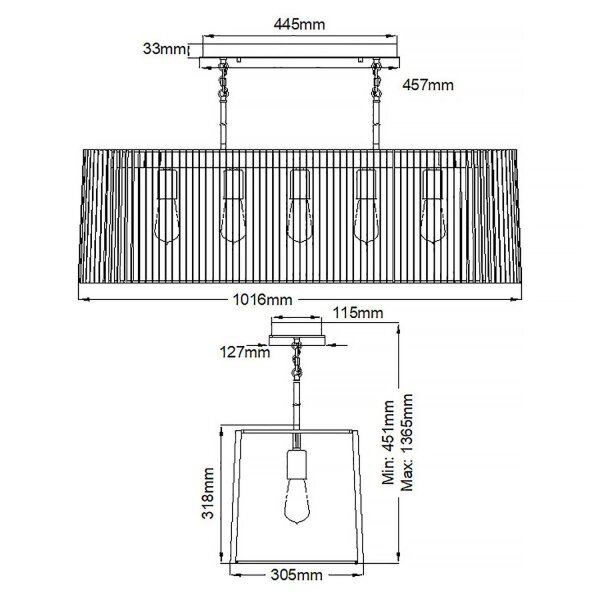 Suspension noir laiton L : 101,6 cm 5x E27 métal