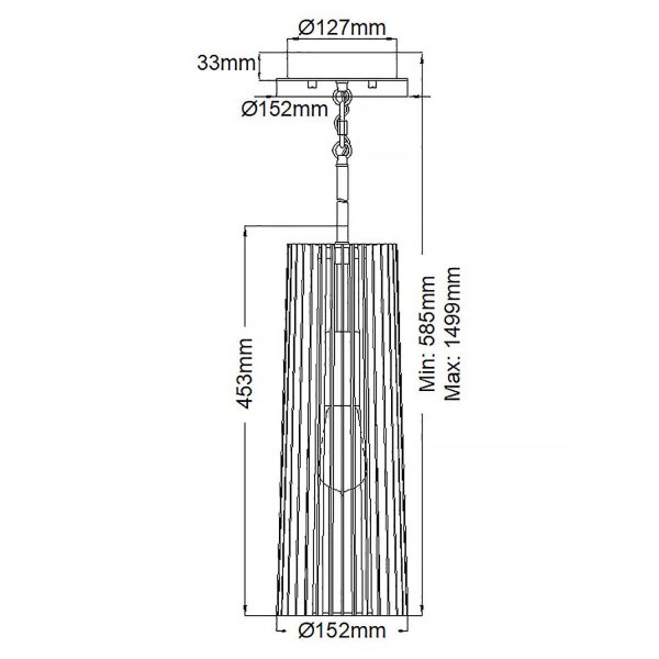 Hängelampe schmal Ø 15,2 cm H: max. 149,9 cm Metall