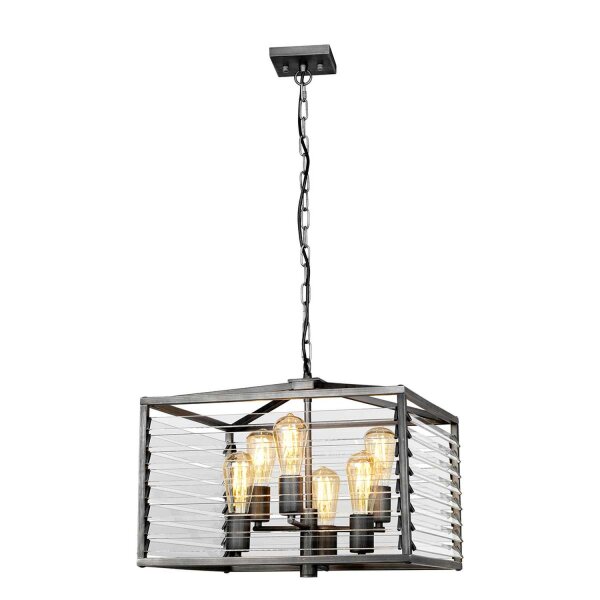 Pendelleuchte eckig Metall Glas E27 B: 49,3 cm Gunmetal Grau