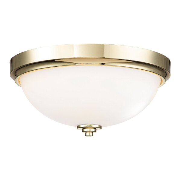 Plafonnier salle de bain rond Ø 33,5 cm IP44 laiton blanc 2x E27