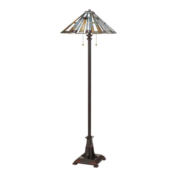 Lampadaire style Tiffany 157,8 cm de haut Interrupteur à tirette 2x E27