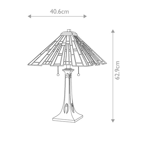 Lampe de table interrupteur à tirette 62,9 cm de haut style Tiffany 2x E27