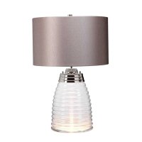 Tischlampe Stoff Glas 64,3 cm beleuchteter Fuß mit...