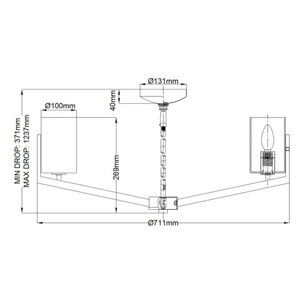 Kronleuchter Metall Glas E14 H: max. 123,7 cm verstellbar