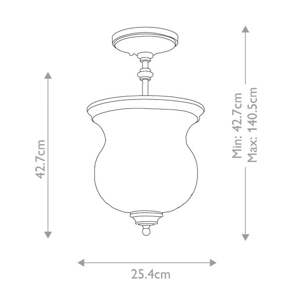 Deckenlampe Glasschirm D: 25,4 cm in Messing höhenverstellbar