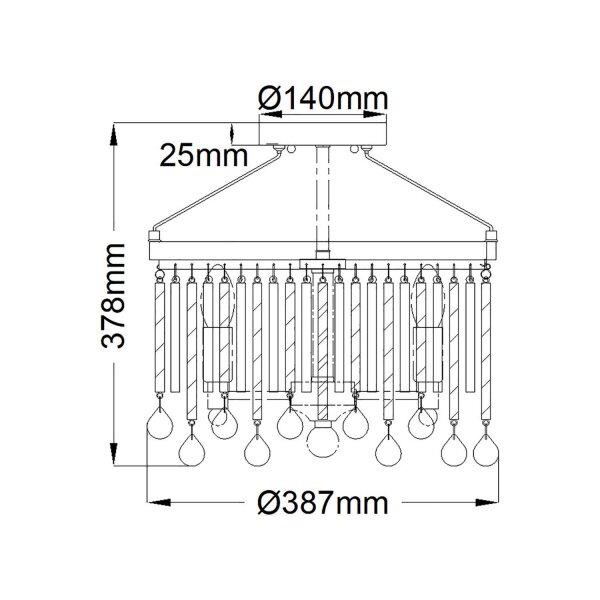 Deckenlampe Kristall Metall D: 38,1 cm Chrom 3x E14 rund