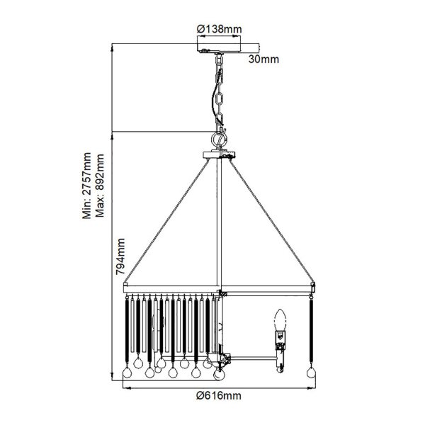 Lampe à suspendre en cristal ronde Ø 61 cm H : max. 2,7 m réglable