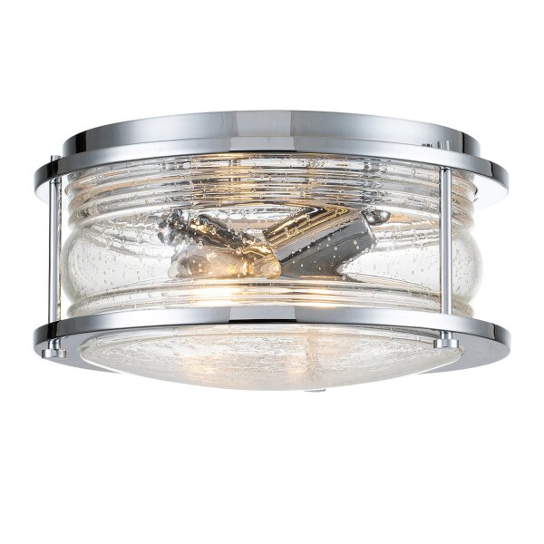 Badlampe Decke Chrom IP44 rund Ø 30,5 cm 2x E27 Metall Glas
