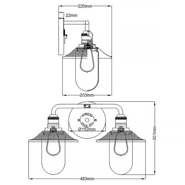 Badezimmerleuchte Metall Glas 48,3 cm breit IP44 E27