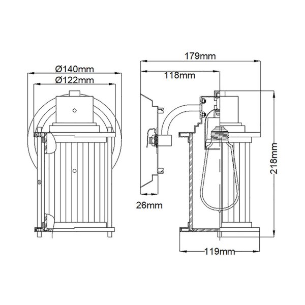Badezimmerlampe Wand IP44 H: 21,8 cm Metall Glas E27