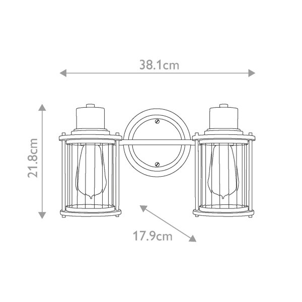 Wandleuchte Bad Vintage IP44 B: 38,1 cm Metall Glas 2x E27