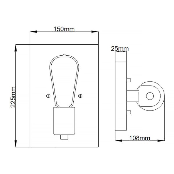 Wandleuchte Metall 22,5 cm hoch eckig klein für E27 QUINT