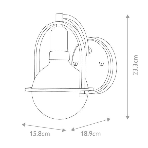 Wandleuchte Glas Metall E27 H: 23,3 cm Kugel Schirm