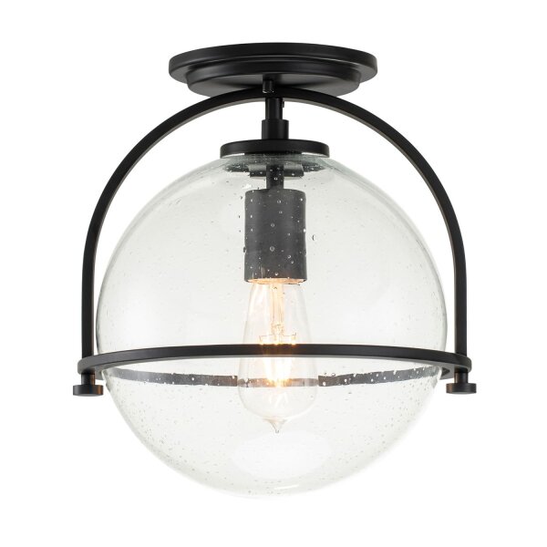 Plafonnier métal verre E27 rond Ø 28,2 cm noir
