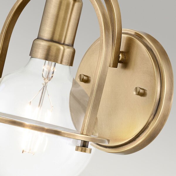 Wandlampe Metall Glas E27 H: 23,3 cm in Messing Antik