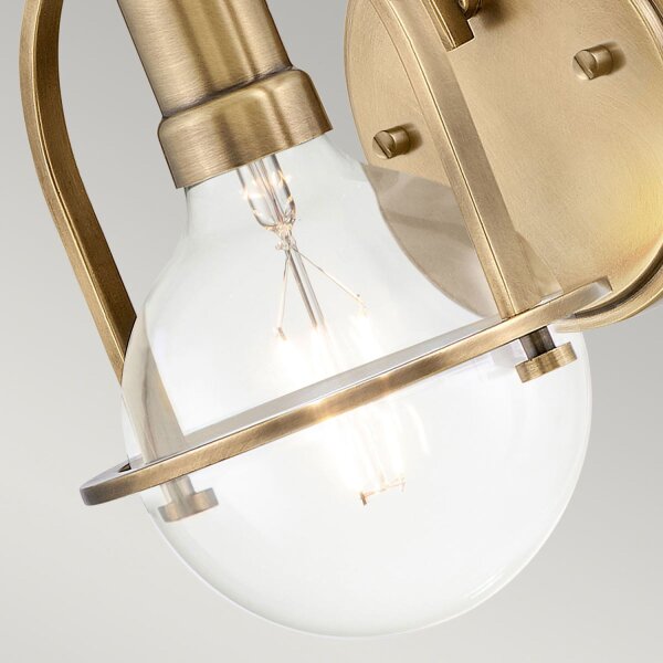 Wandlampe Metall Glas E27 H: 23,3 cm in Messing Antik