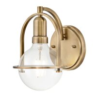Wandlampe Metall Glas E27 H: 23,3 cm in Messing Antik
