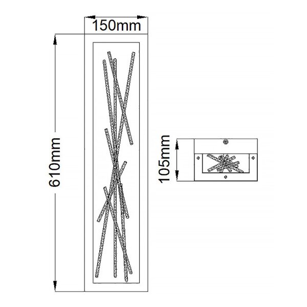 LED Wandlampe Metall H: 61 cm in Schwarz Gold eckig