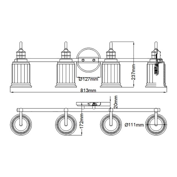 Wandlampe Bad groß 91,3 cm lang mit G9 LED 3000 K