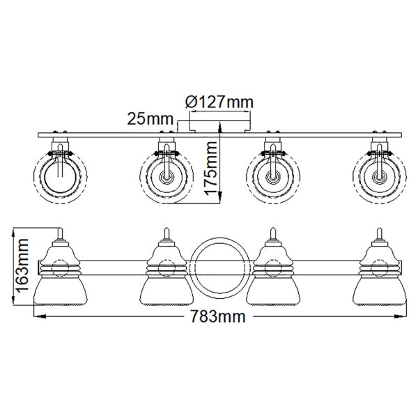Wandlampe Badezimmer IP44 78,3 cm breit Metall Glas 4x G9 LED
