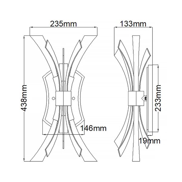 Applique murale cristal métal hauteur 43,8 cm en or bruni