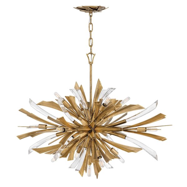 Suspension métal cristal L : 91,4 cm grand en or bruni