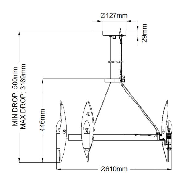 Kronleuchter Metall Ø 61 cm Ring H: max. 316,9 cm Schwarz Gold