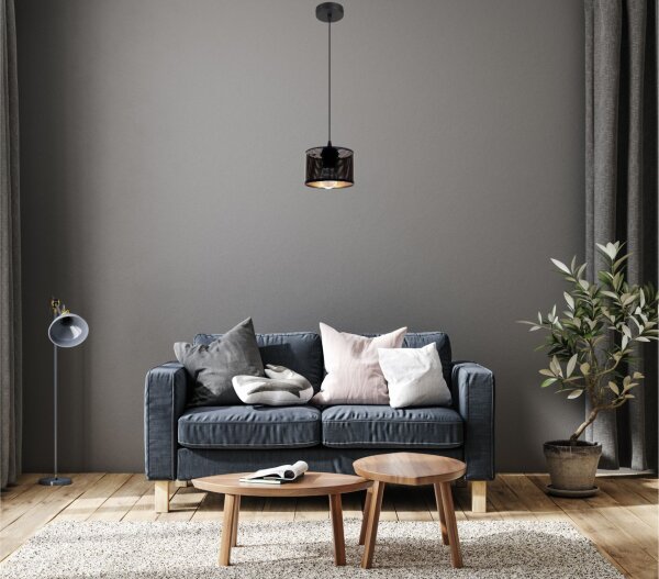 Hängelampe Metall Loft Design E27 B:15 cm Schwarz Gold