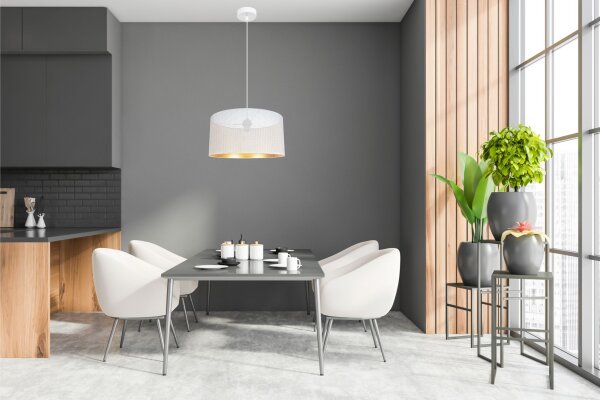Pendelleuchte Metall Loft Design E27 B:40 cm Weiß Gold
