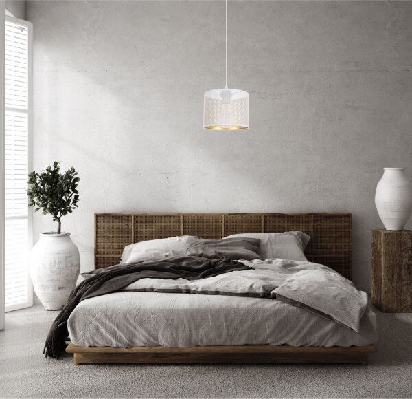 Suspension métal blanc or E27 ronde Ø20 cm Loft