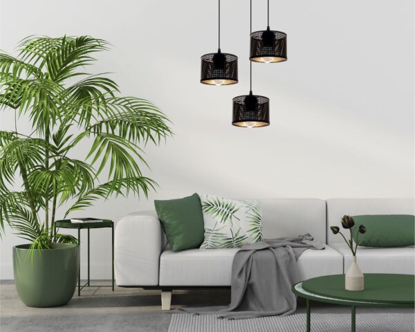 Hängelampe Metall Loft 3-flmg E27 B:40 cm Schwarz Gold