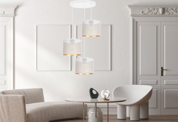 Hängelampe Metall Weiß Gold E27 3-flammig Ø45 cm Loft