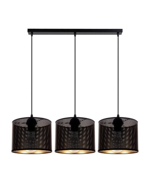 Pendelleuchte Metall Schwarz Gold E27 3-flmg 70 cm lang