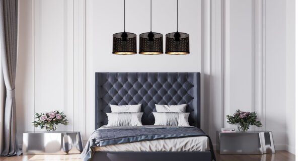 Pendelleuchte Metall Schwarz Gold E27 3-flmg 70 cm lang
