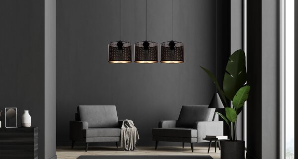 Pendelleuchte Metall Schwarz Gold E27 3-flmg 70 cm lang