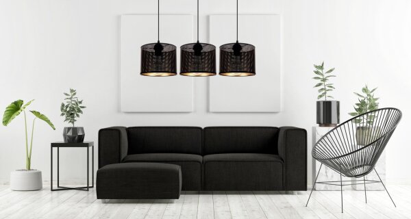 Pendelleuchte Metall Schwarz Gold E27 3-flmg 70 cm lang