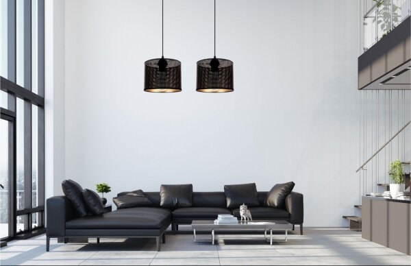 Pendelleuchte Metall Schwarz Gold E27 2-flmg 50 cm lang