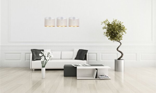 Pendelleuchte Metall Weiß Gold E27 3-flmg 70 cm lang