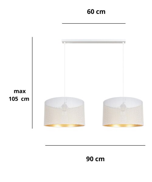 Grande lampe suspendue métal blanc or E27 2flmg L:90 cm