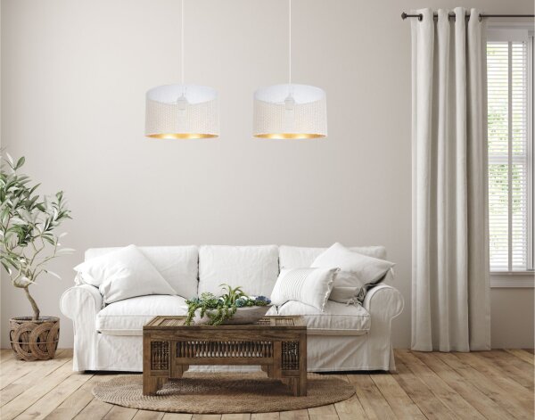Grande lampe suspendue métal blanc or E27 2flmg L:90 cm