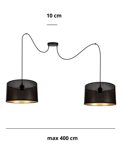 Hängelampe Spider Schwarz Gold E27 2-flmg L:200 cm groß