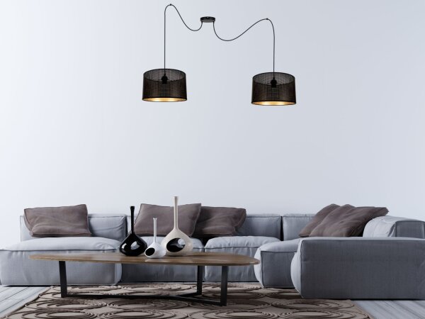Hängelampe Spider Schwarz Gold E27 2-flmg L:200 cm groß