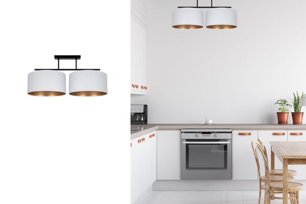 Deckenlampe Stoff blendarm Schwarz Weiß Gold E27 70 cm