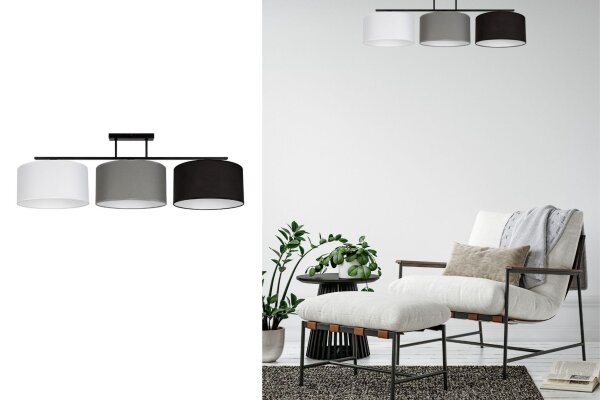 Lampe de plafonnier confortable Tissu Blanc Gris Noir 3-flmg
