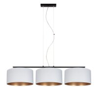 Suspension confortable tissu blanc or E27 3-flamme