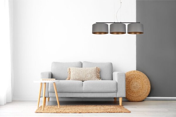 Gemütliche Hängelampe Stoff Grau Gold E27 100 cm lang