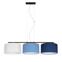 Wohnliche Pendelleuchte Stoff Wei&szlig; Blau E27 100 cm lang