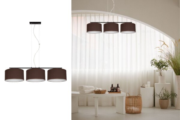 Confortable lampe à suspendre Tissu Noir Marron E27 L:100 cm